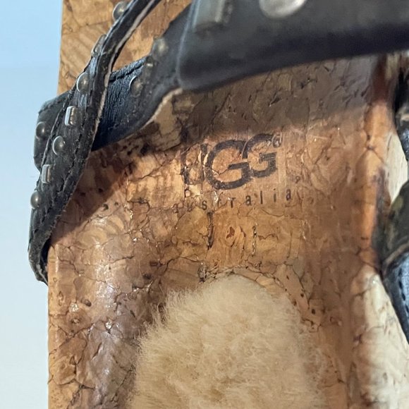 UGG Deitra Dual Strap Studded Leather Cork Thong Flip Flop Sandal Shoe 7 Black - Picture 8 of 10